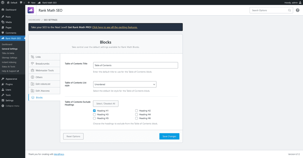 General Settings > Blocks tab.