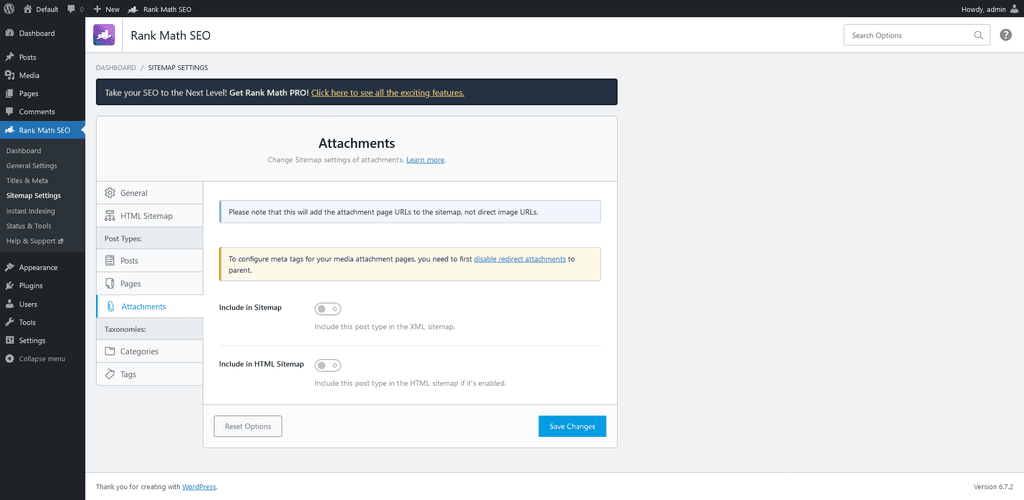 Sitemap Settings > Attachments tab.