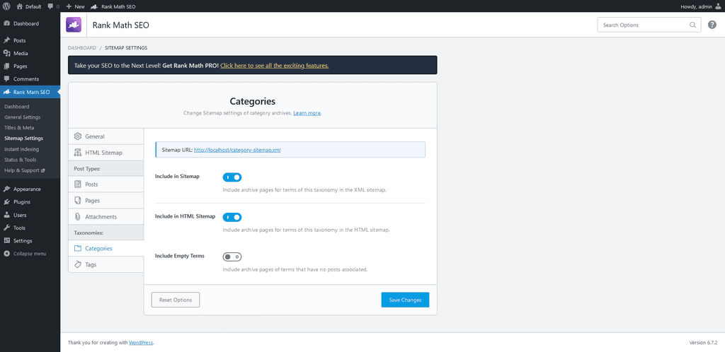 Sitemap Settings > Categories tab.