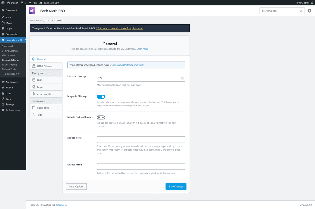 Sitemap Settings > General tab.