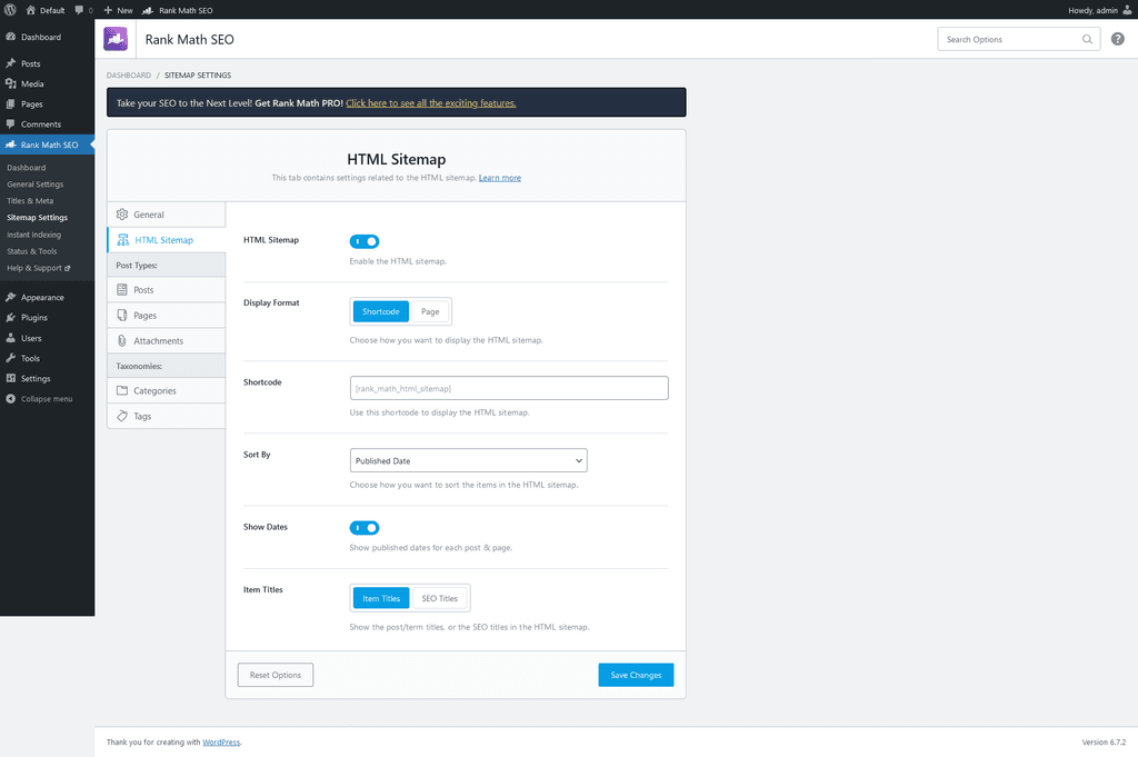 Sitemap Settings > HTML Sitemap tab.