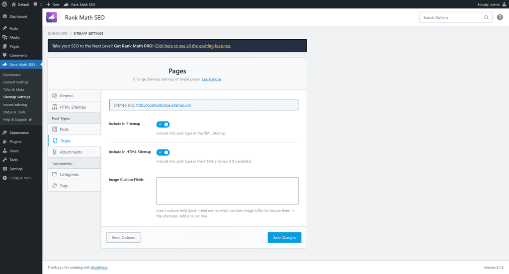 Sitemap Settings > Pages tab.