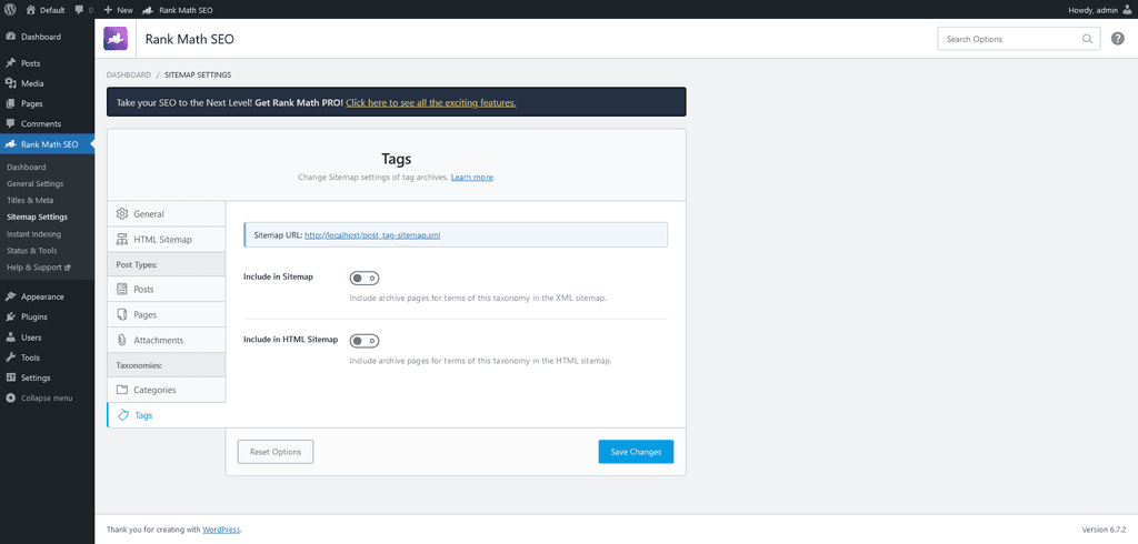 Sitemap Settings > Tags tab.