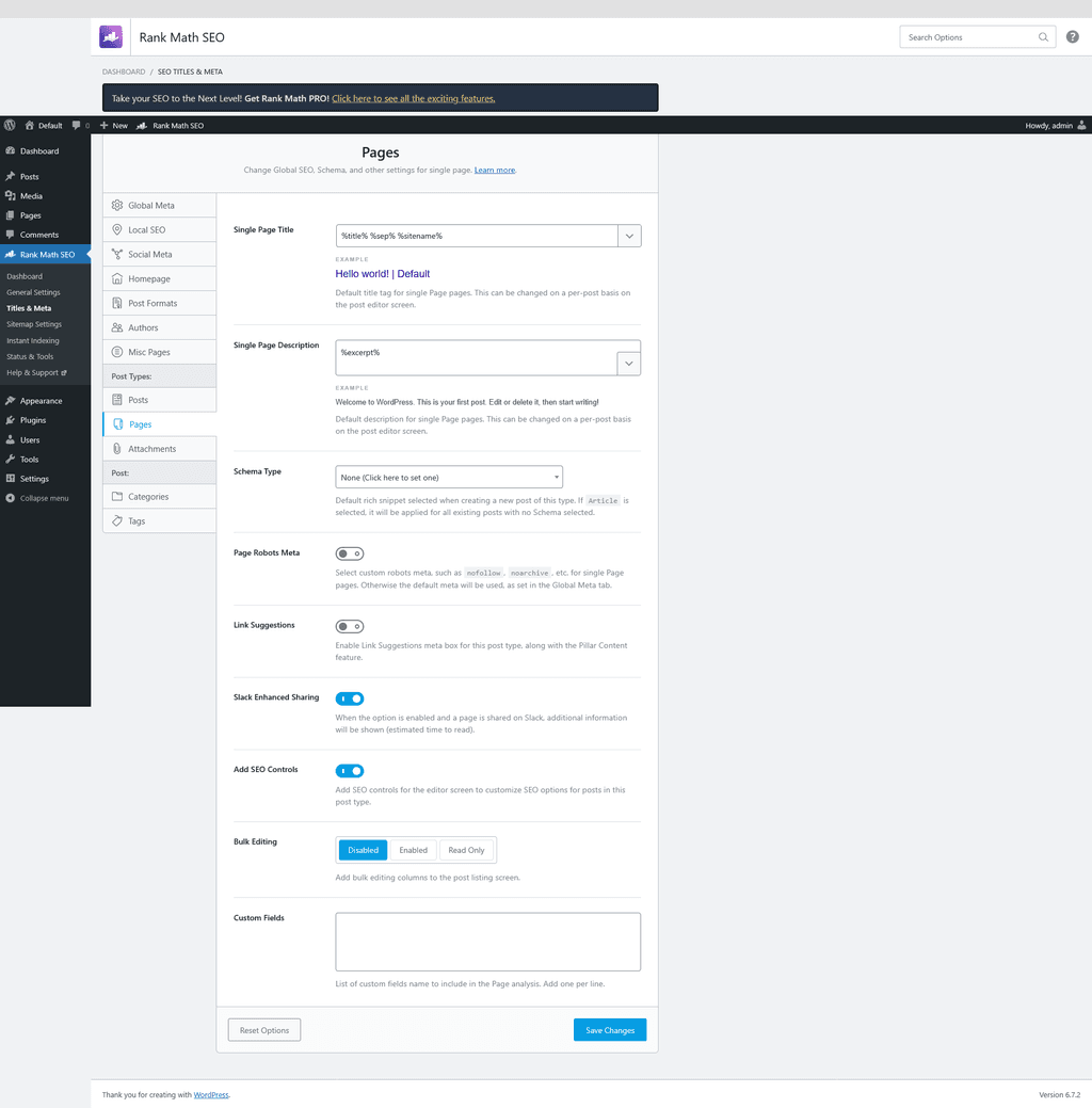 Titles & Meta > Pages tab.