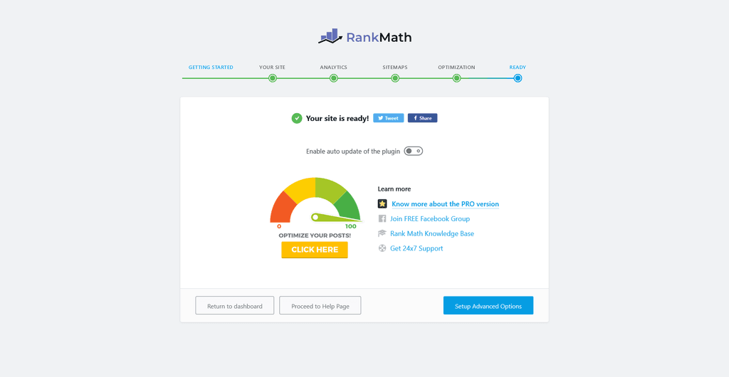 Setup wizard — Advanced options.