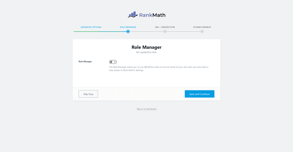 Setup wizard — Role Manager.