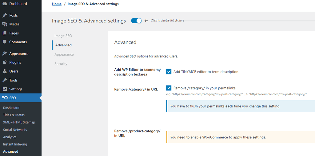 Removing category base from WordPress URL with SEOPress plugin.