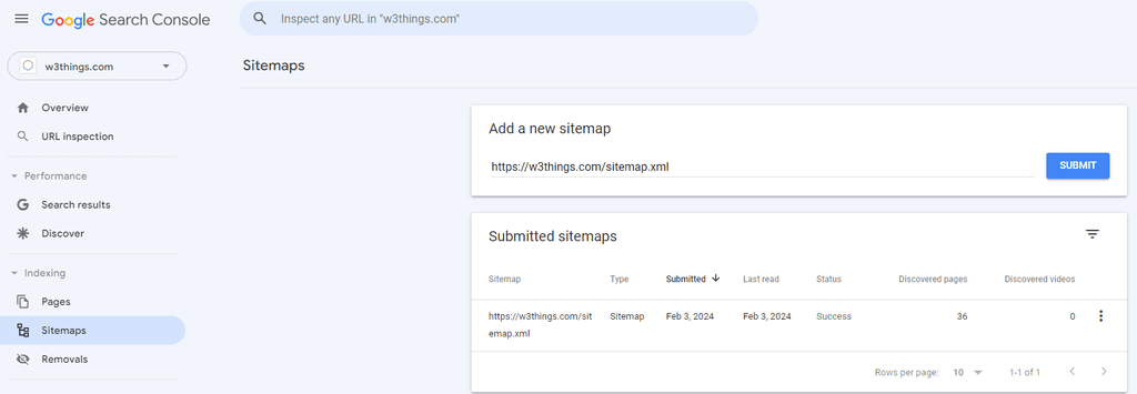 Submitting website sitemap to Google Search Console.